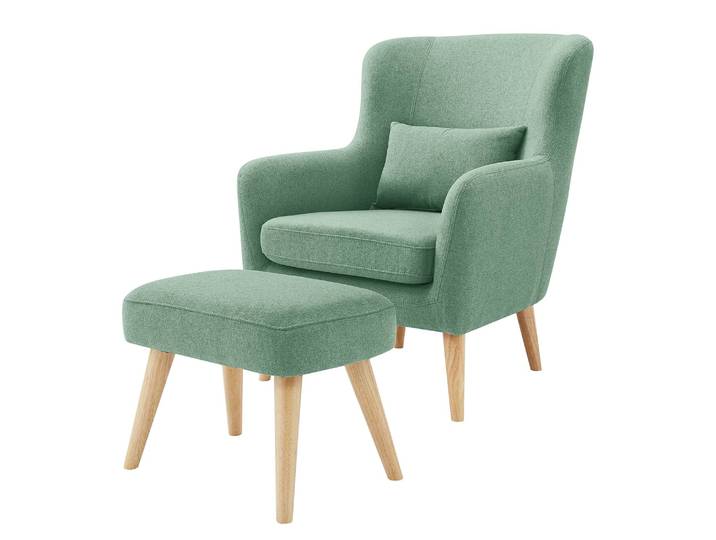 Sessel RIBOLT mit Hocker Grün/Mint Flachgewebe Sura 75 x 96 x 78cm