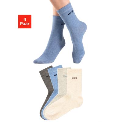 Socken H.I.S "Basic Damen Socken Strümpfe, mit Komfortbund Klassische Freizeitsocken", Damen, Gr. 39-42, blau (1x grau meliert, 1x jeans meliert, 1x beige meliert, 1x hellgrau meliert), Baumwolle, Baumwollmischung, Elasthan (LYCRA), Polyamid,...