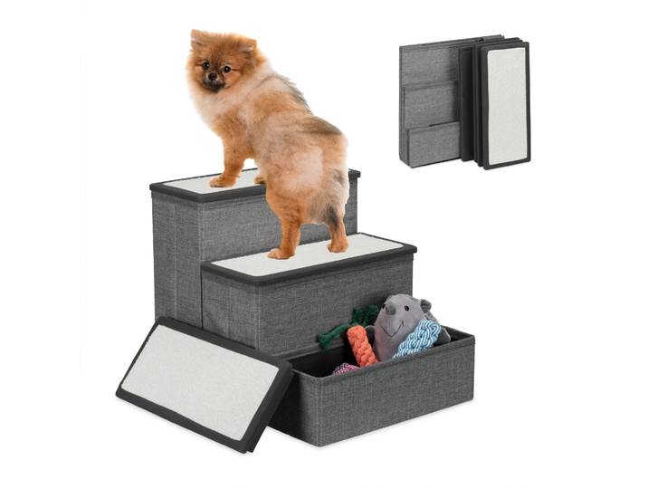 Faltbare Hundetreppe 3 Stufen Weiss-Grau