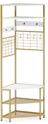 Costway 5-Tier Corner Hall Tree with Shoe Storage Bench-White