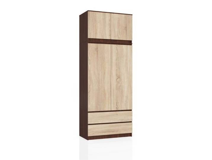 Armoire avec surmeuble AKORD S90 Wengé 90 cm 2 portes 2 tiroirs façade Chêne Sonoma 6 étagères 90x51x234 cm