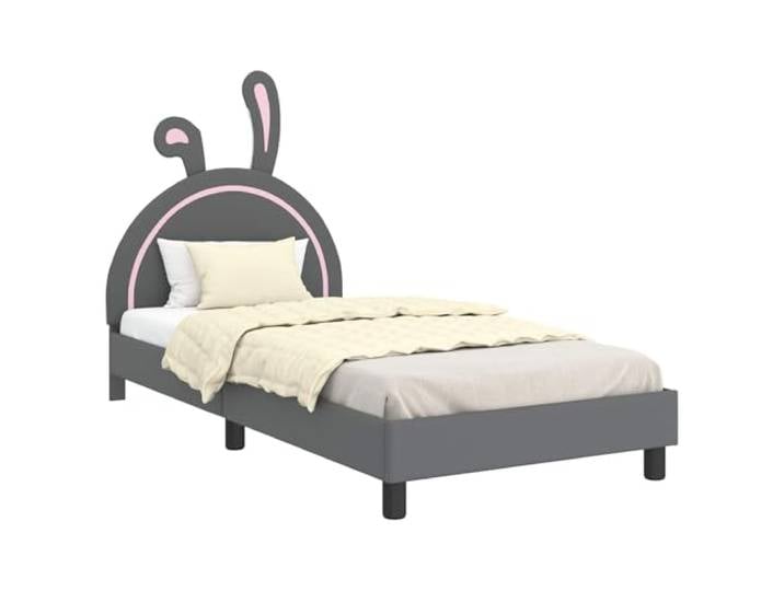 PUGYNBK Kinderbett mit Kopfteil, Hellgrau, 90 x 200 cm, PU Feste Lattenrost, geschaffenes Holz, PU-Schaum, minimalistisches Design, kein Lattenrost erforderlich