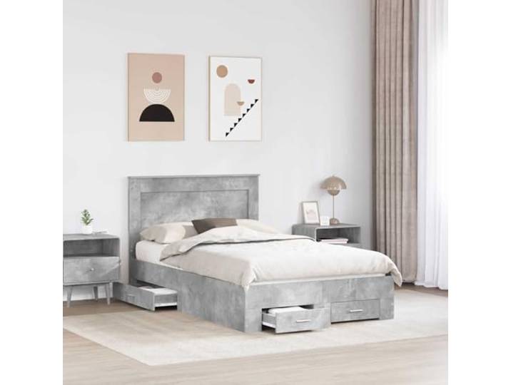 SKTQYQO Bettgestell mit Schublade und Kopfteil, aus mehrschichtigem Holz Modernes Design, integrierter Behälter, glatte Oberfläche, perfekt für städtische Innenräume