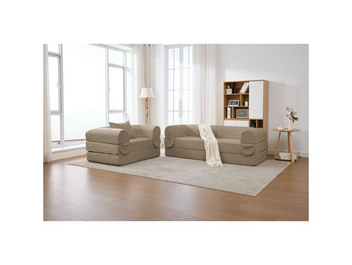 Modenuit Canape modulable 1 place + 2 places en velours cotele marron sans cadre
