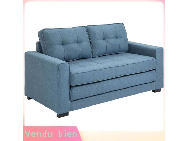 LIA Canapé droit convertible 2 places capitonné bleu 147 5x75x85cm