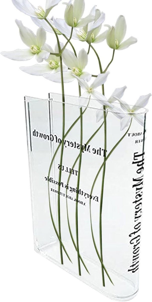 Transparante decoratieve boekvaas voor in je woonkamer, 18 cm hoog