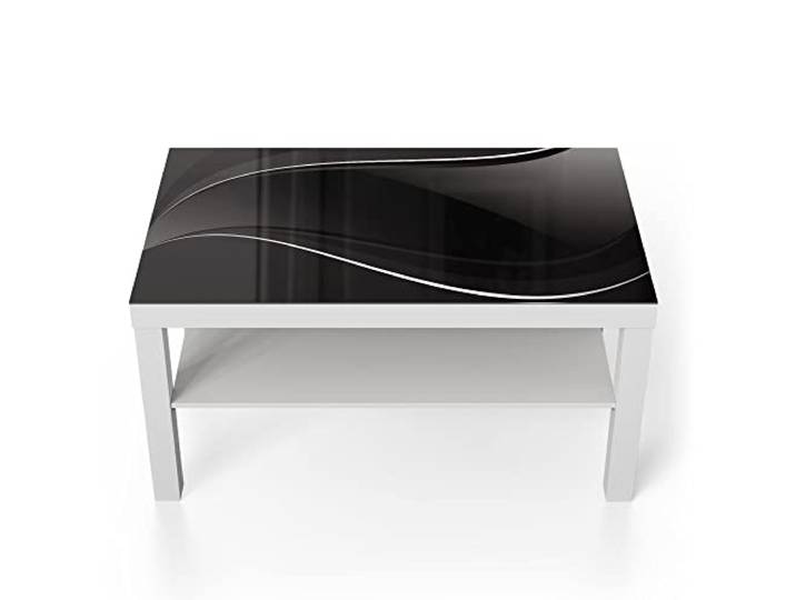 DEQORI Glastisch weiß groß 90x50 cm Motiv Dunkle Wellengrafik ausgefallener Beistelltisch aus Glas Hochglanz Couchtisch fürs Wohnzimmer moderner Couch Tisch mit Design