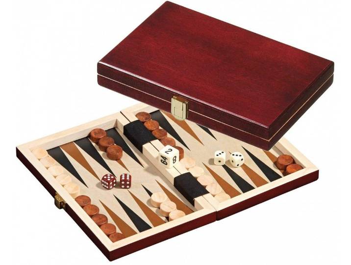 Backgammon 1100 - Mini - Houten stenen - Bruin 19,5x12,5 cm