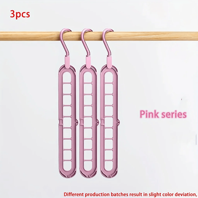 Inspire Essentials Foldable Space Saving Clothes Hangers With 9 Slots Heavy Duty Closet Organizer Set pink