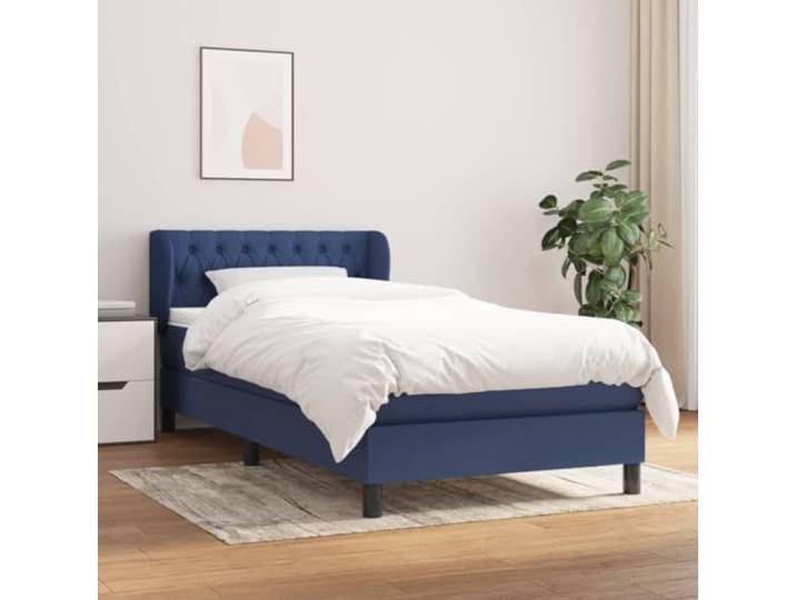 YNGBHFNOP Strapazierfähiger Stoff Höhenverstellbares Kopfteil Boxspringbett mit Matratze Blau 80x200 cm Stoff Bett mit Kopfteil Taschenfederkern Topper Komplettset