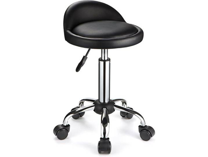 Tabouret Roulant Pivotant À Roulettes Réglable En Hauteur Avec Dossier Bas Noir[IN14]
