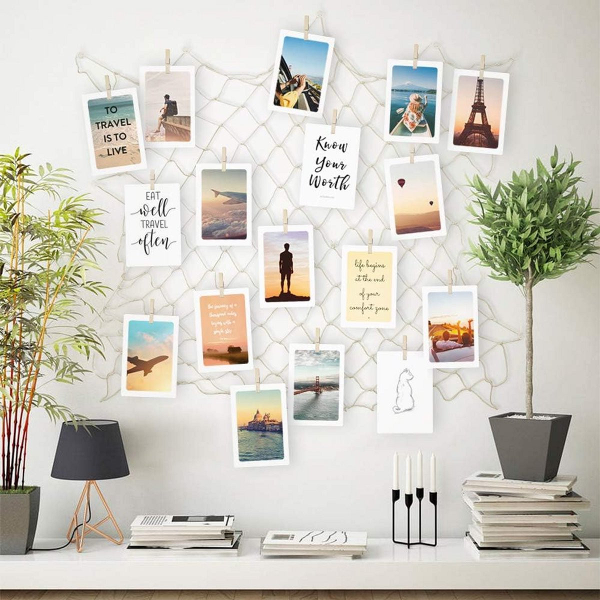 DIY Fotowand Decoratie met Visnet, Klemmen en Bevestigingsmateriaal voor Wandmontage