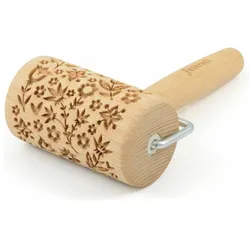 Folkroll 3D-Motiv-Teigrolle 'Flower Power' mini, Wallholz, Braun
