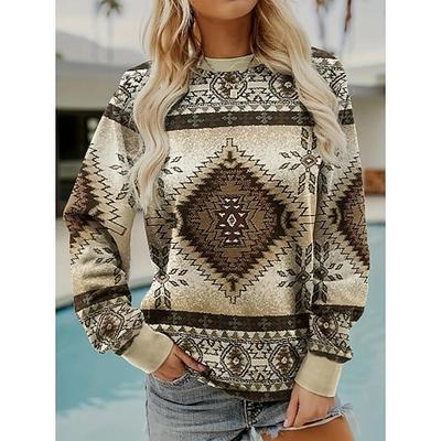Damenpullover mit Blumendruck, modisch, lässig, lockere Passform, Rundhalsausschnitt, lange Ärmel, unelastisch, Frühling/Herbst, bequem, atmungsaktiv, weicher Stoff