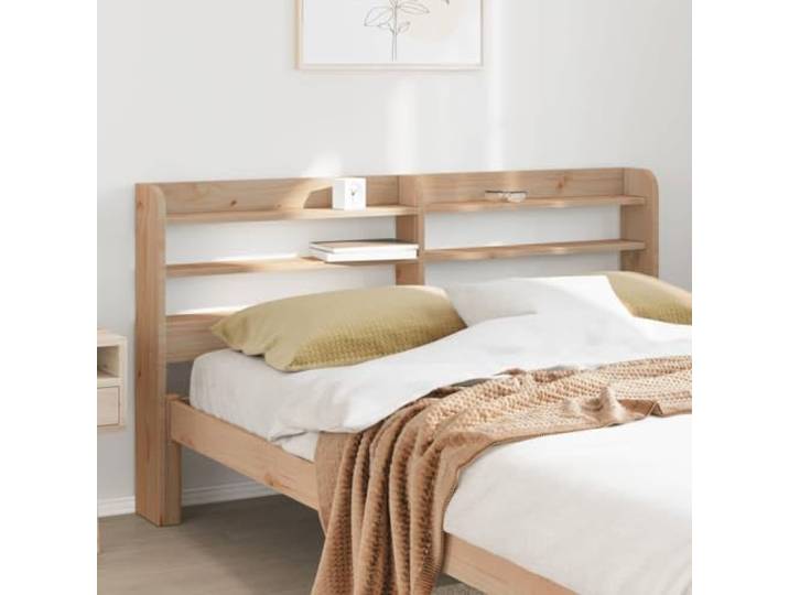 Kopfteil freistehend mit Einlegeböden, Kiefer massiv, 150 cm, drei handliche Ablagefächer, platzsparend im Schlafzimmer, stilvolles Design mit rustikalem Charme.