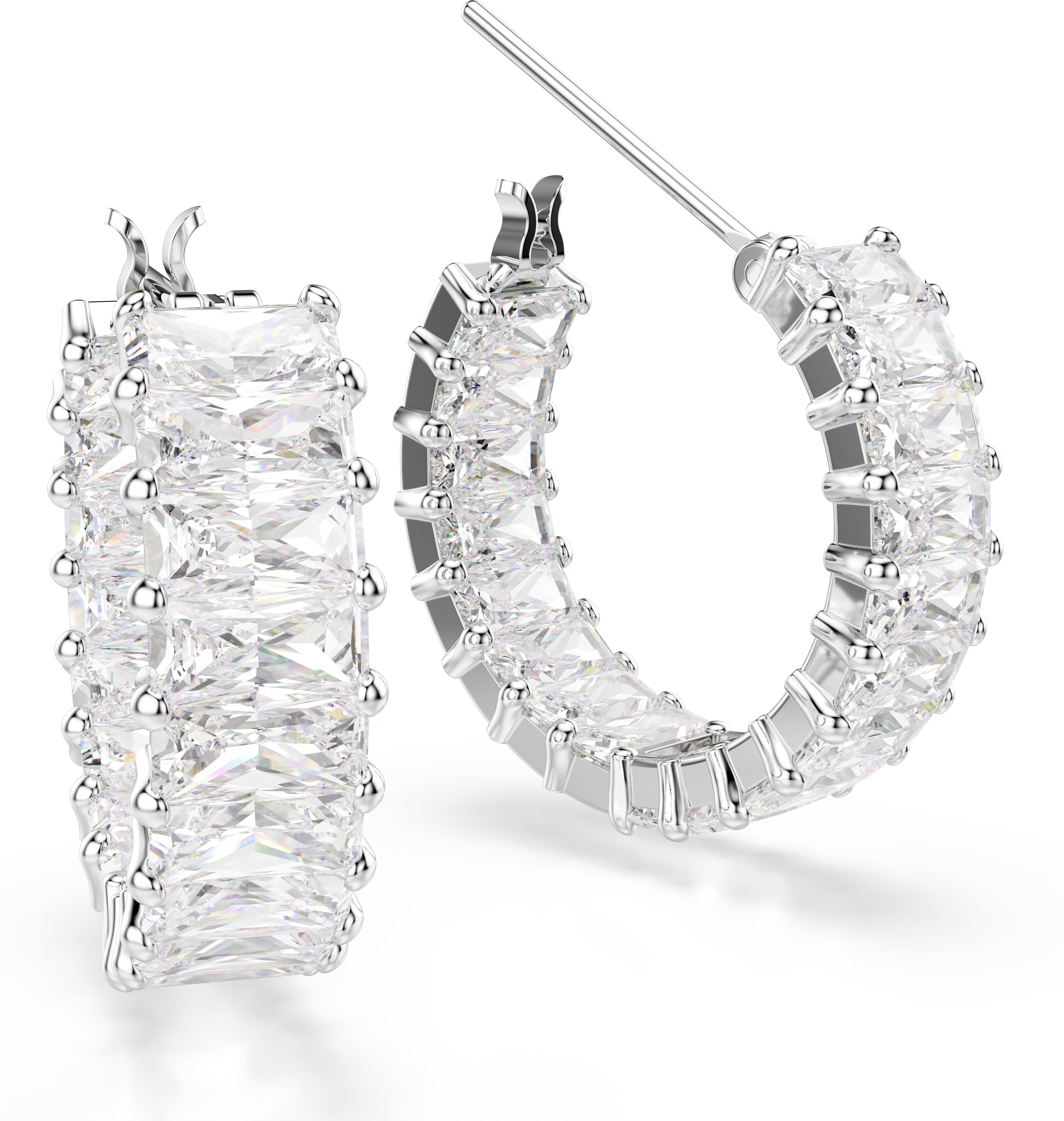 Paar Creolen SWAROVSKI "Schmuck Geschenk Matrix Ohrringe", silber (metallfarben, kristallweiß, kristallweiß), Ohrringe, Damen, Metall, mit Swarovski Kristall, Swarovski Zirkonia (synth.)