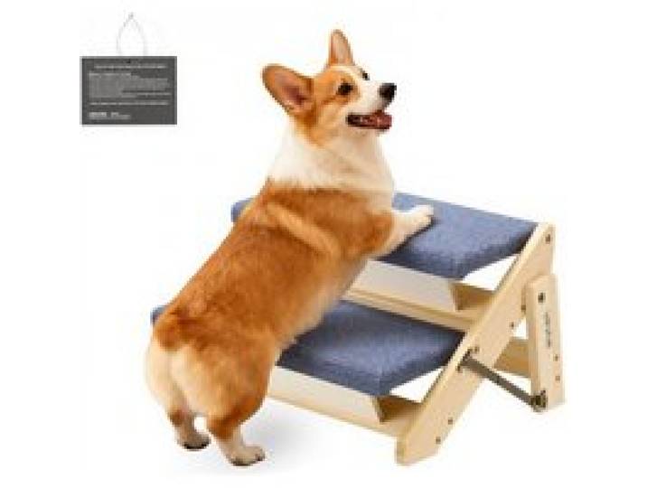 VEVOR Hundetreppe 370x470x260 mm, 2-stufige Hautiertreppe, klappbare Holztreppe geeignet für kleine, mittlere, große, ältere Haustiere sowie Welpen bis 50 kg, Hundeleiter für Betten, Sofas & Autos