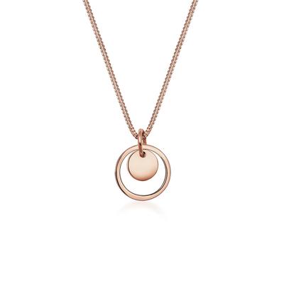 Kette mit Anhänger ELLI "Halskette Anhänger Rund mit Kreisen 925 Silber" Gr. 45, rosa (rosegold), Halsketten, Damen, 45, ohne Stein, Silber 925 (Sterlingsilber)