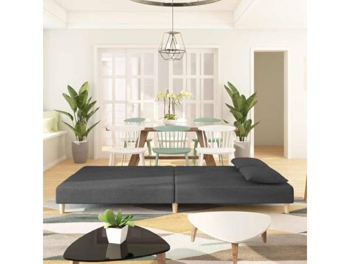 KTHLBRH Schlafsofa 2-Sitzer Dunkelgrau mit 2 Kissen Stoff 100 % Polyester, Struktur aus Holz, umwandelbar, 200 cm, 110 kg pro Sitzplatz