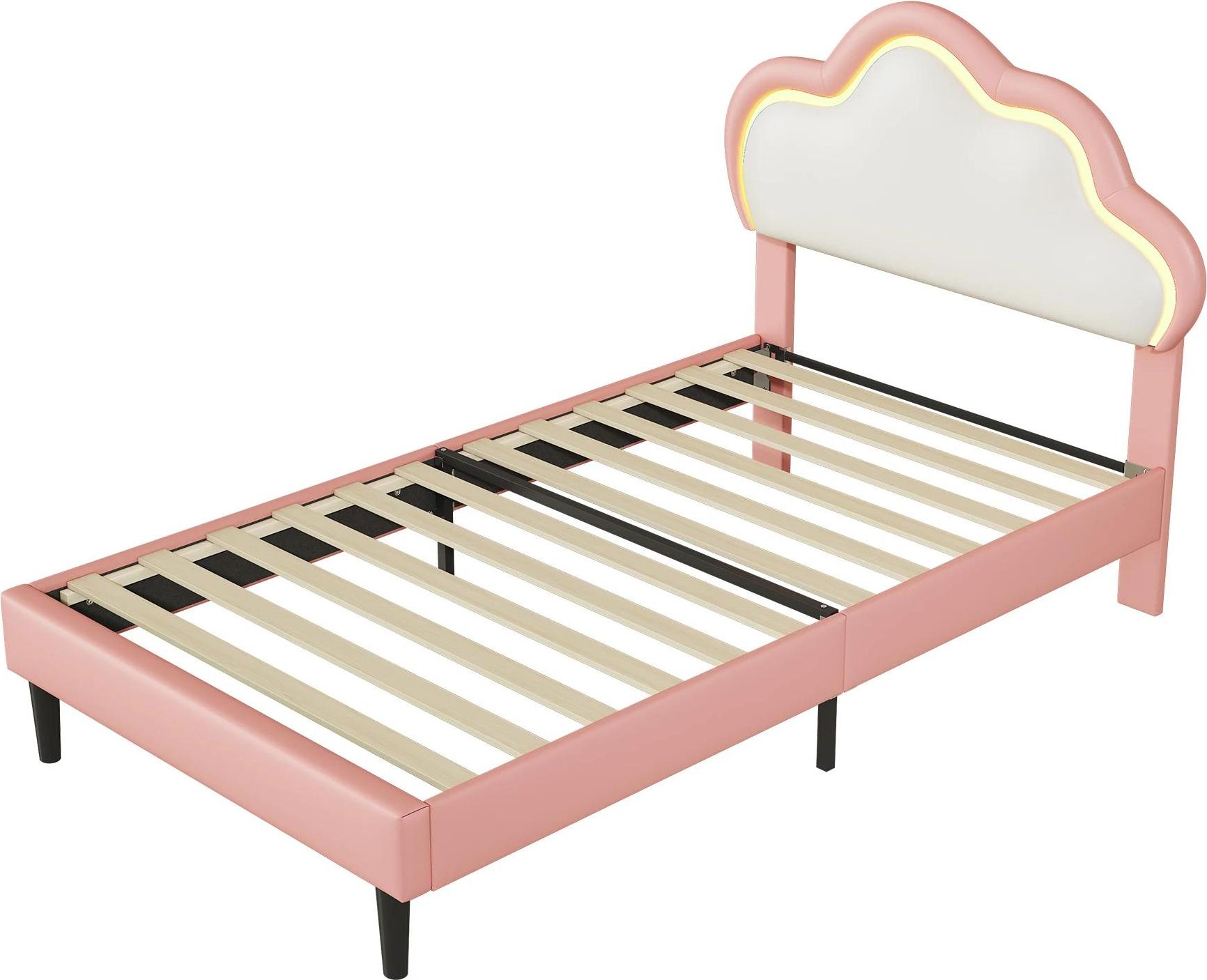 Kinderbett - Polsterbett 90x200 cm - Mit Lattenrost - Kunstleder - Einzelbett, Prinzessinnenbett für Mädchen & Teenager - Design A2
