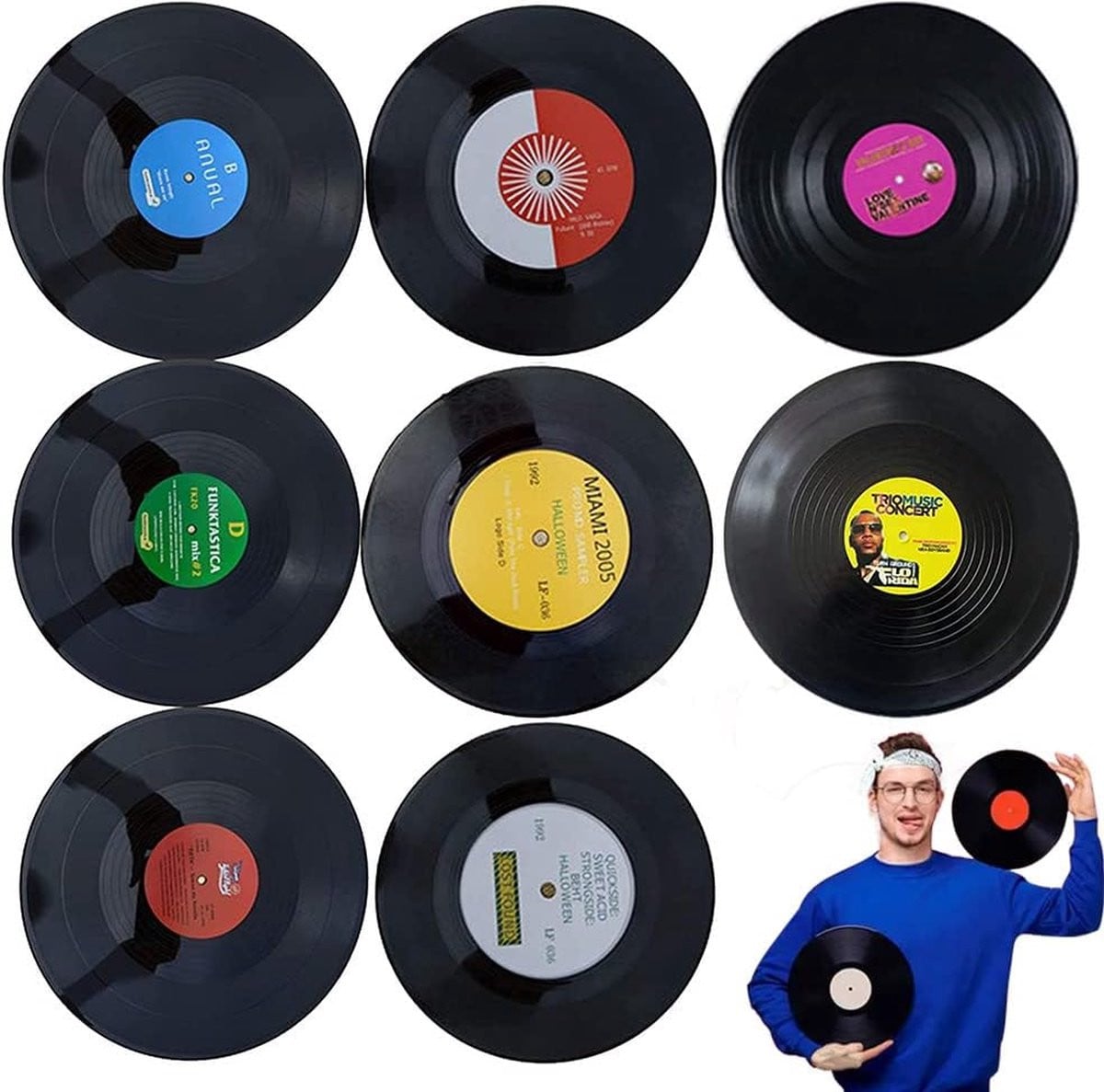 Set van 8 decoratieve vinylgrammofoonplaten voor wanddecoratie