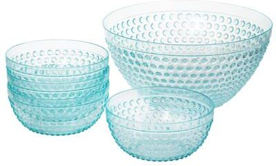 Gibson Home Plastic Bowl Set with Serving Bowl in Light Blue