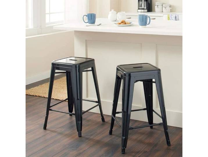 Lot de 4 Tabourets de Bar Industriels Empilables en Métal - Noir