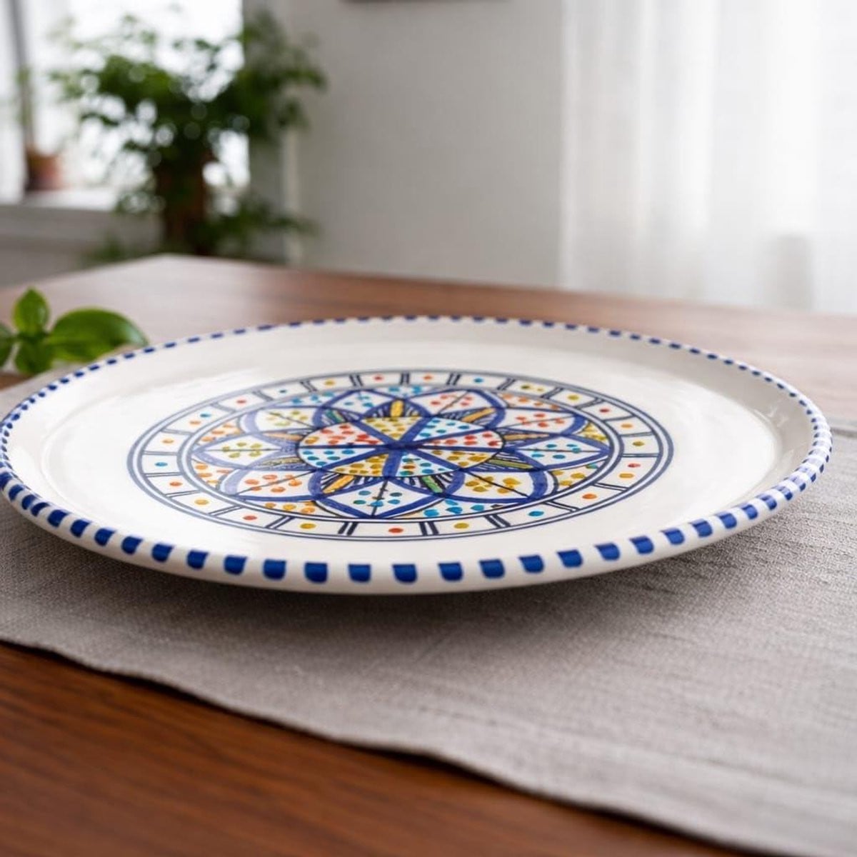 Decoratieve Platte Schaal Handgeschilderd Multicolor Diameter: 28 cm