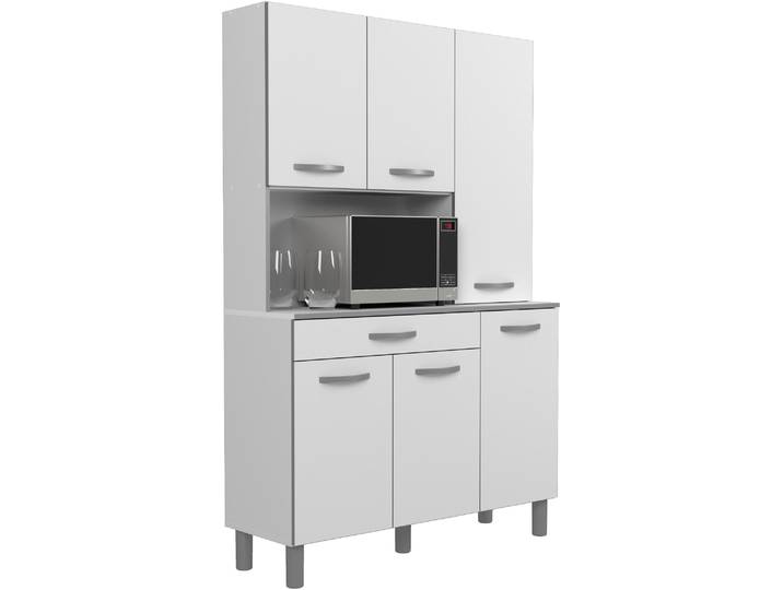Buffet PARISOT Season 22, Made in Europe, viel Stauraum , weiss (weiß), B:120cm H:185cm T:40cm, Holzwerkstoff, Schränke, Buffet, 6 Türen, Regale, Arbeitsfläche, Schublade, ohne Elektrogeräte
