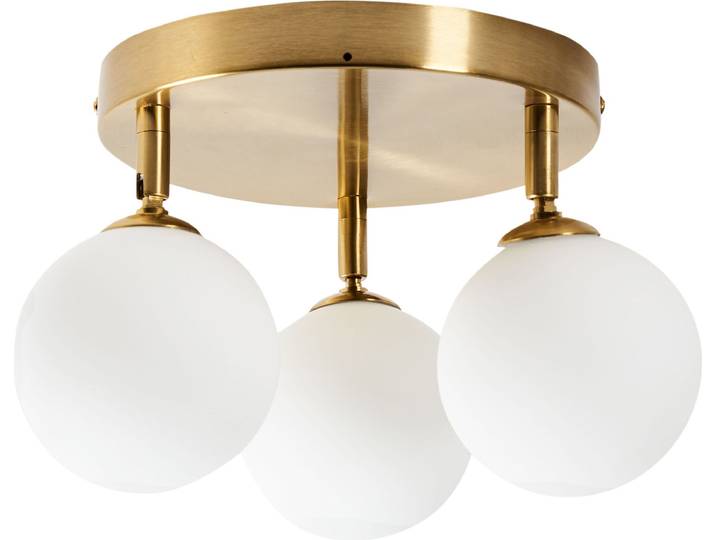 BELIANI Deckenleuchte Messing u. Weiß aus Glas Rund 3 Kugel Schirme 3-Flammig Glamourös Eleganter Stil Modernes Design für Wohnzimmer Schlafzimmer Flur