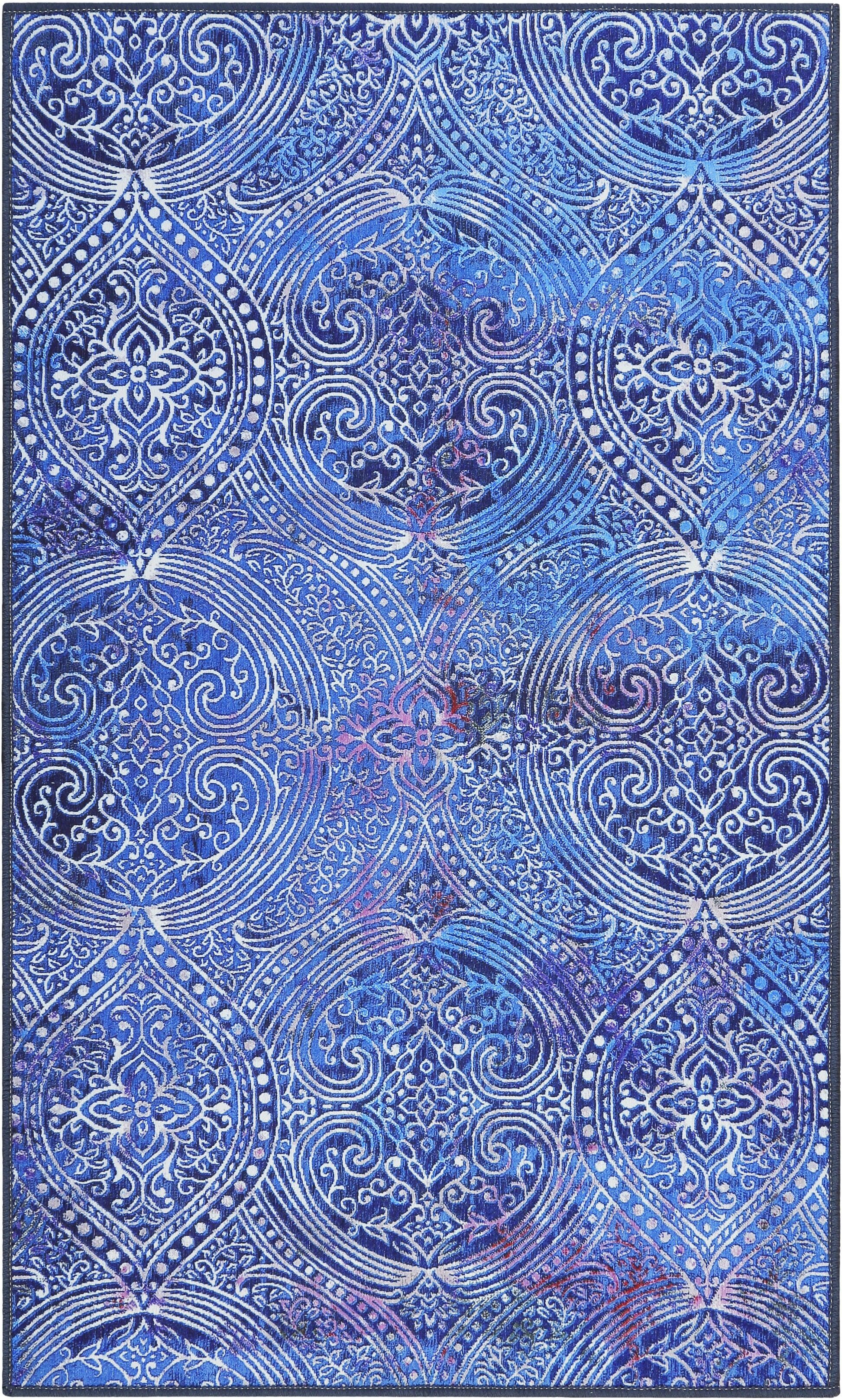 Badematte WECON HOME "Louis", blau, H:6mm, Polyester, Badematten, Badematte, Vintage Orient Stil, Badezimmerteppich, waschbar