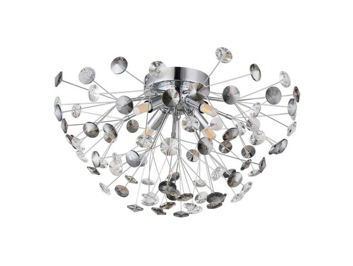 Globo Kristall-Deckenleuchte, Klar, Grau, Chromfarben, Metall, Glas, 16 mm, F, 25 cm, CE, Lampen & Leuchten, Innenbeleuchtung, Kronleuchter
