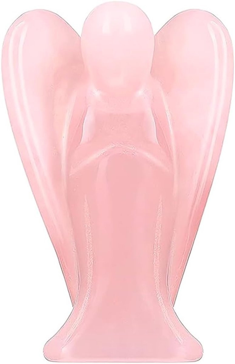 Beschermengel Figuur van Gepolijst Rozenkwarts - Kristallen Engel Decoratie - Roze