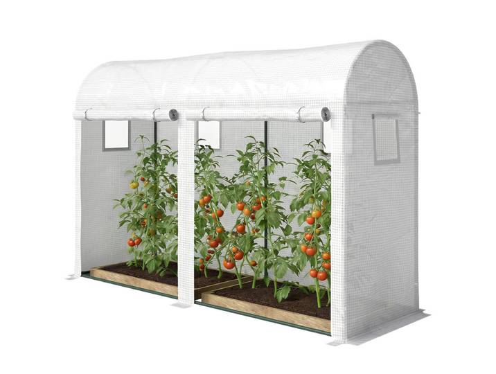 Serre de Jardin, Petite Serre de Balcon en Bâche PE Châssis Acier, Portes et Fenêtres Roulantes 300 x 100 x 200 cm blanc