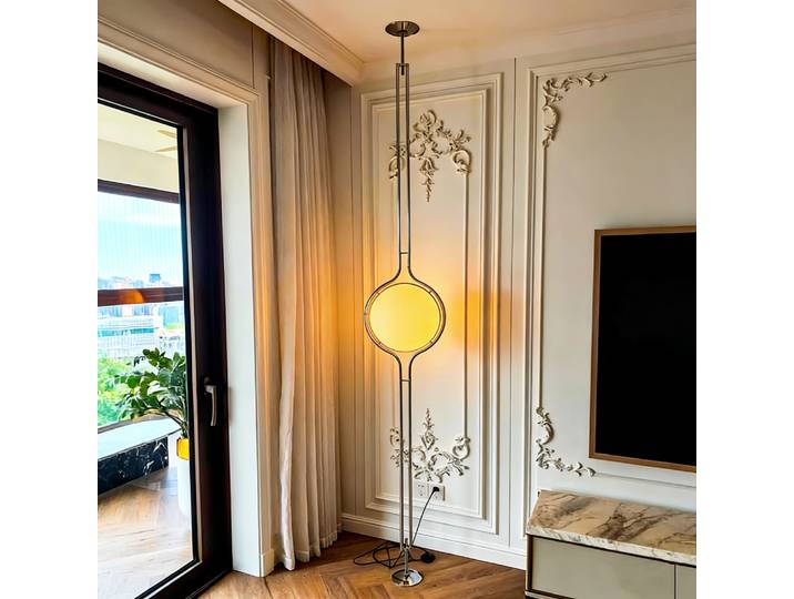 Lampadaire LED design italien, boule blanche, 2,8 m, pour salon, hôtel, lampe de décoration latérale en métal chromé pour canapé