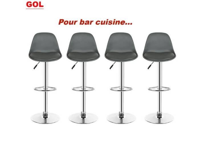 Tabouret de bar GOL - Lot de 4 - PU gris foncé - Pieds plaqués or - Résistance aux chocs - Métal - Cuir
