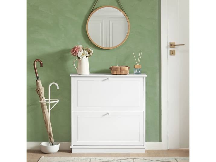 SoBuy FSR99-W camion à benne basculante avec armoire à chaussures à 2 rabats étagère à chaussures étroite commode à chaussures étagère à chaussures