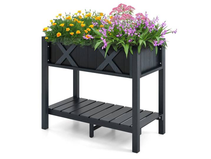 Costway Hochbeet Schwarz, Holz, 86x73x45 cm, Gartenzubehör, Hochbeete