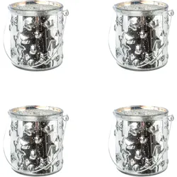 Windlicht CREATIV DECO "Weihnachtsdeko", silber (silberfarben), H:10cm Ø:6,5cm, Glas, Kerzenhalter, Windlicht, Glas mit Stern-Struktur