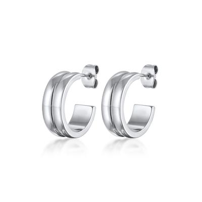 Paar Ohrstecker ELLI "Ohrringe Creolen Stecker Rillen Design Modern Goldfarben" Gr. 17, silber, Ohrringe, Damen, 17, ohne Stein, Messing