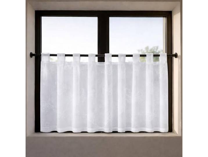 Happy Home Scheibengardine Carina Weiß 145x50 cm – Verspielte Bistrogardine mit Schmetterlingsmuster – Halbtransparente Kurzgardine mit Schlaufen – Fenstergardine für Küche & Kinderzimmer