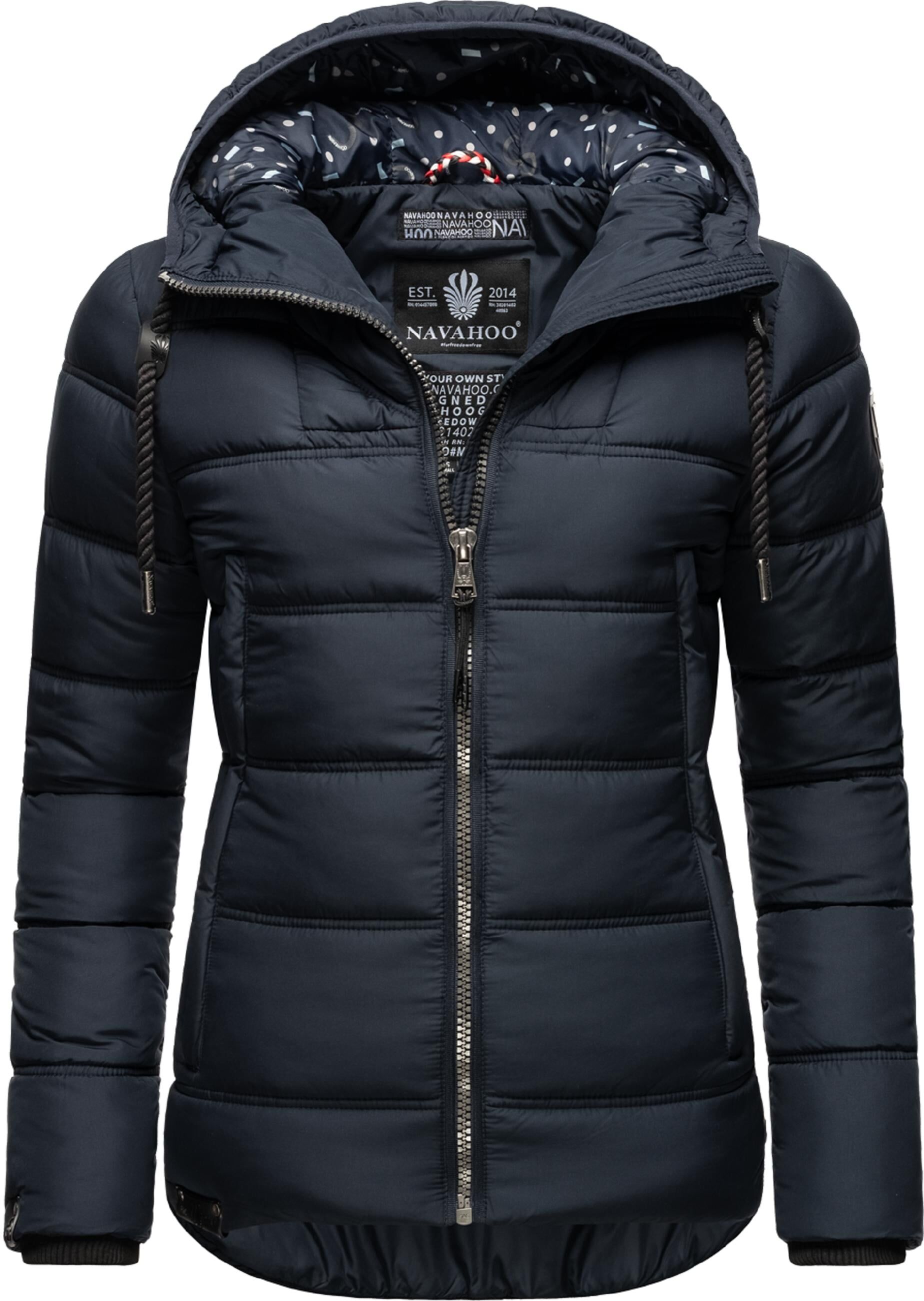 Steppjacke NAVAHOO "Winterjacke Renesmee", Damen, Gr. S, blau (navy), Obermaterial: 100% Polyester PES.  Obermaterial: Futter: 100% Polyester PES. 100% Polyester PES., figurbetont hüftlang, hoch geschlossener Ausschnitt, verstellbar Rippstrickbündchen, Ja