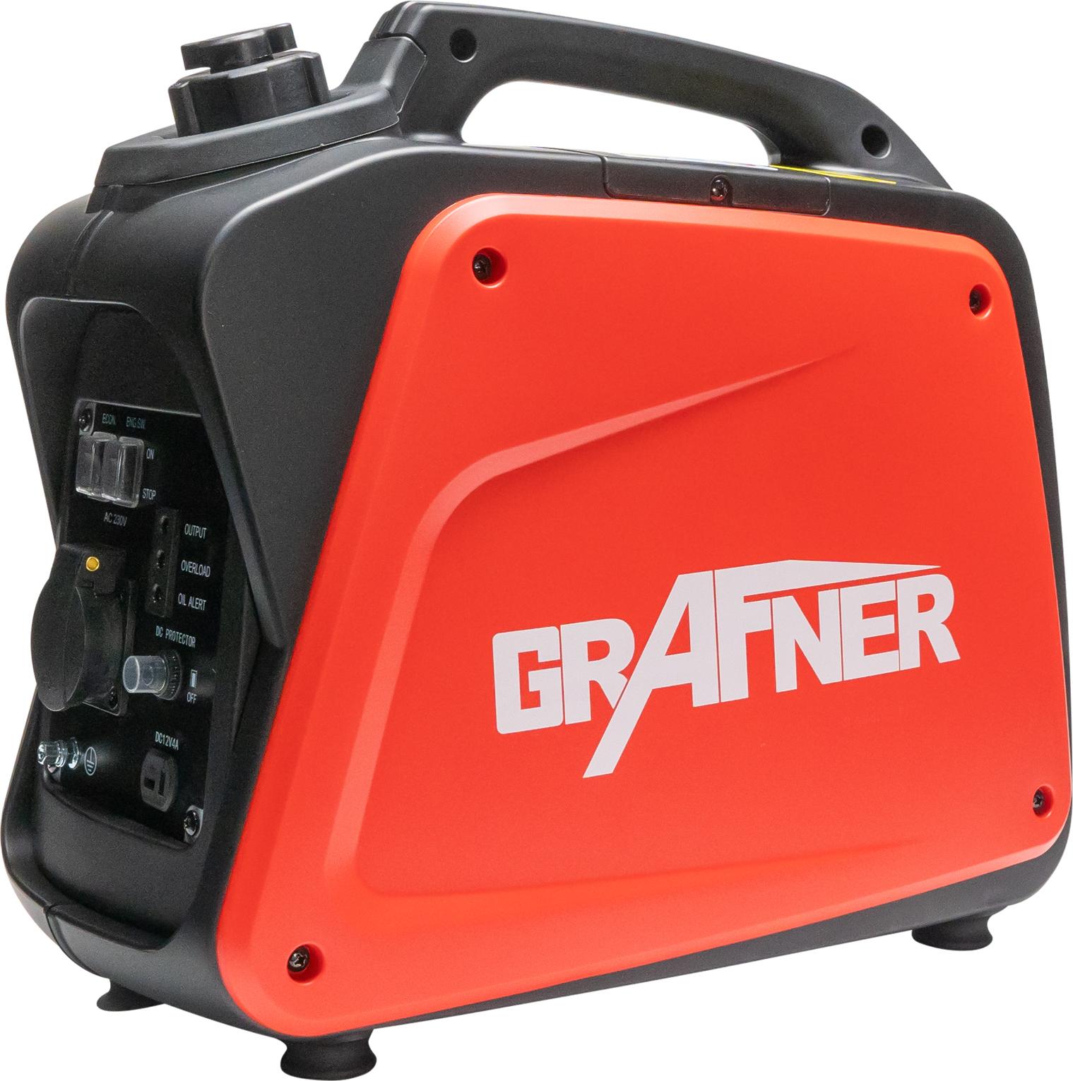 Grafner Stromerzeuger Inverter Genrator 1100 W (1 KW Dauerleistung), Benzinbetrieb 4 Takt, 230V, Invertertechnologie für empfindliche Geräte, leicht robust, digitaler Benzin Notstrom Aggregat