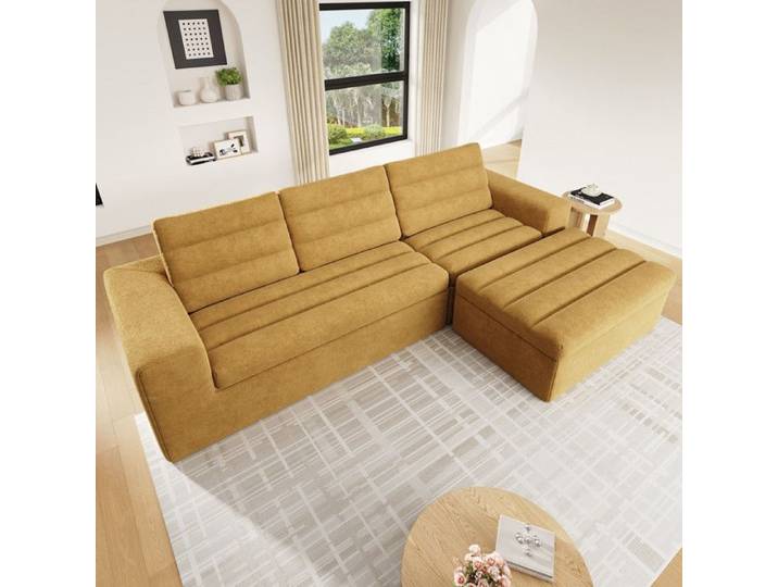 Canapé 4 places modulaire Forme L sans cadre Canapé d'angle nuage combinable Chenille orange