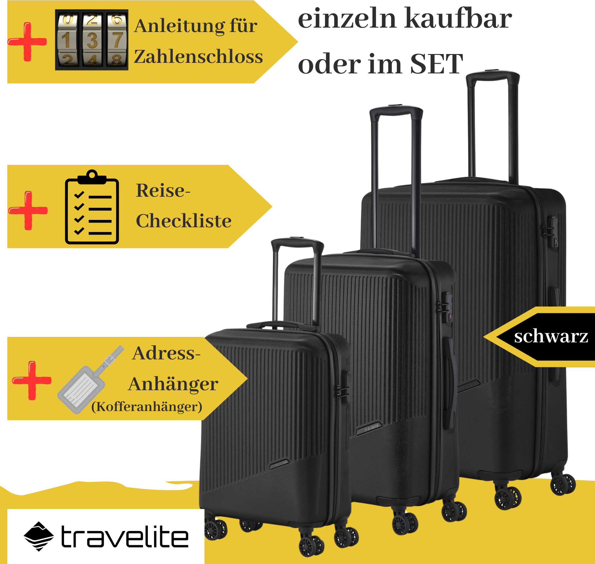 Travelite BALI 4w L/M/S, Schwarz