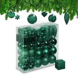 Relaxdays Weihnachtskugeln im 110er Set Dunkelgrün,Silber