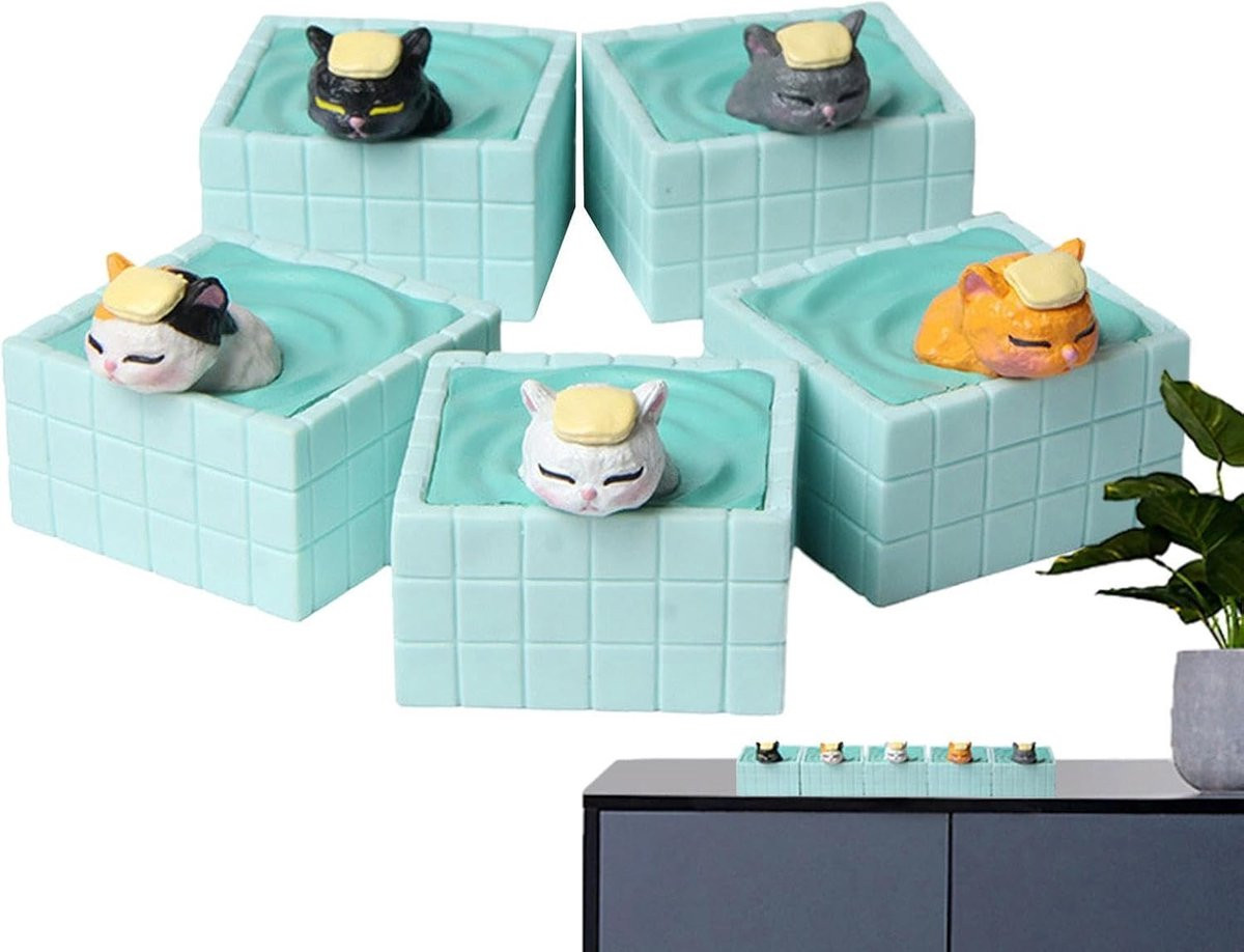Set van 5 grappige bubble kattenbeeldjes voor decoratie van je woonkamer