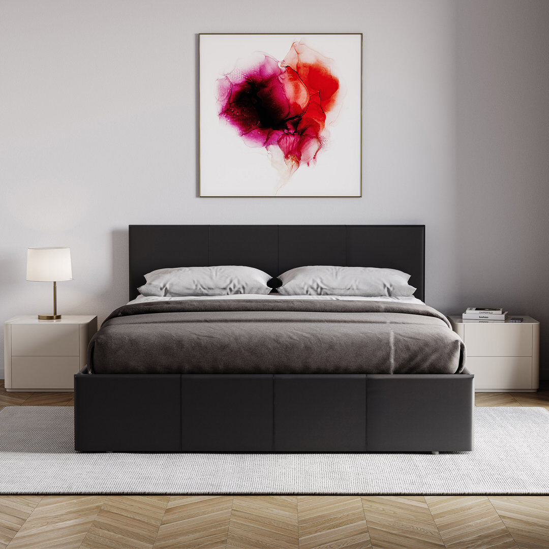 Zipcode Design Wilna Upholstered Ottoman Bed, UKFR Certified Black Double (4'6)