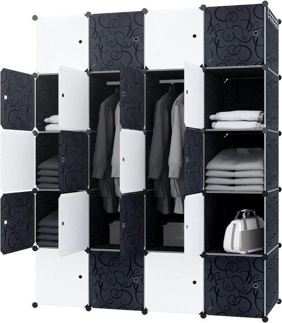 XMTECH Opbergsysteem Kastdeur voor Kleding - Zwart Wit - B: 37 cm, D: 145 cm, H: 178 cm