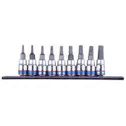 King, Steckschlüssel + Stecknuss, Juego de vasos 1/4" Torx sobre rail - 9piezas (1/4")